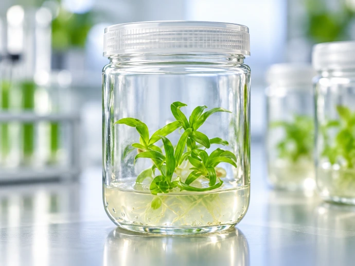 Jonge groene plantjes die groeien op voedingsmedium in een steriele kweekpot.